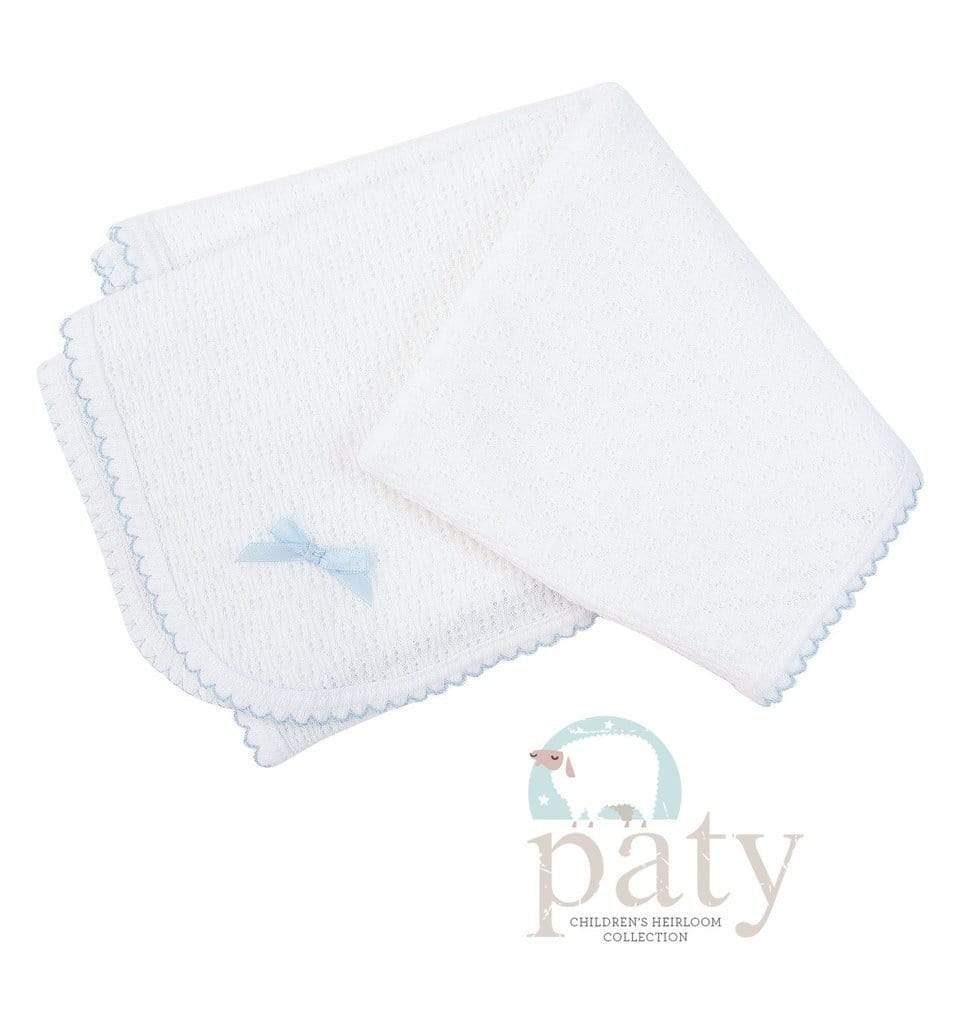 Paty Blankets Paty Receiving Blanket for Newborn - White with Blue Trim