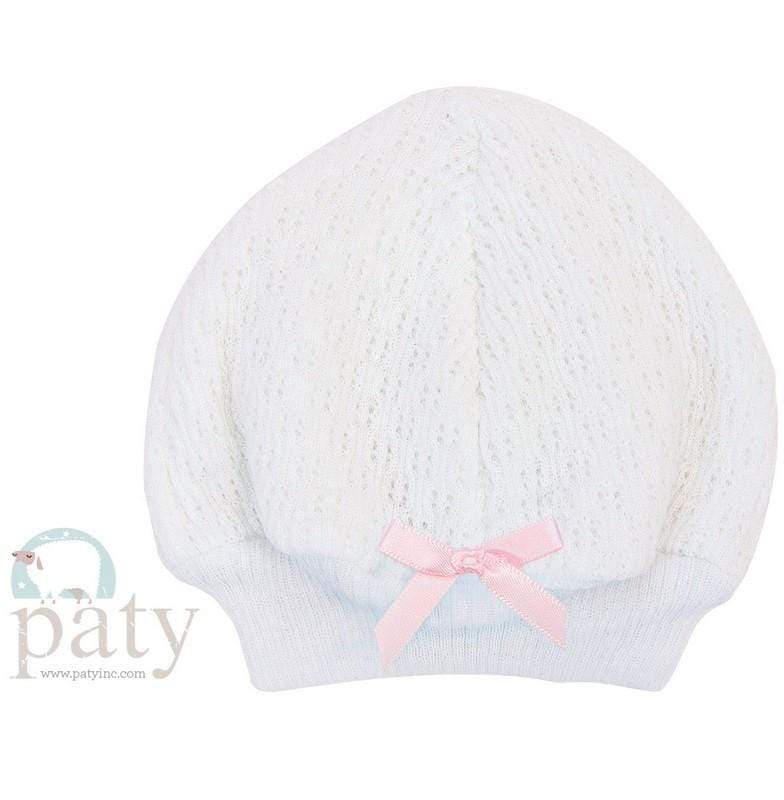 Paty Clothing - Infant Paty Newborn Cap - White with Pink Trim