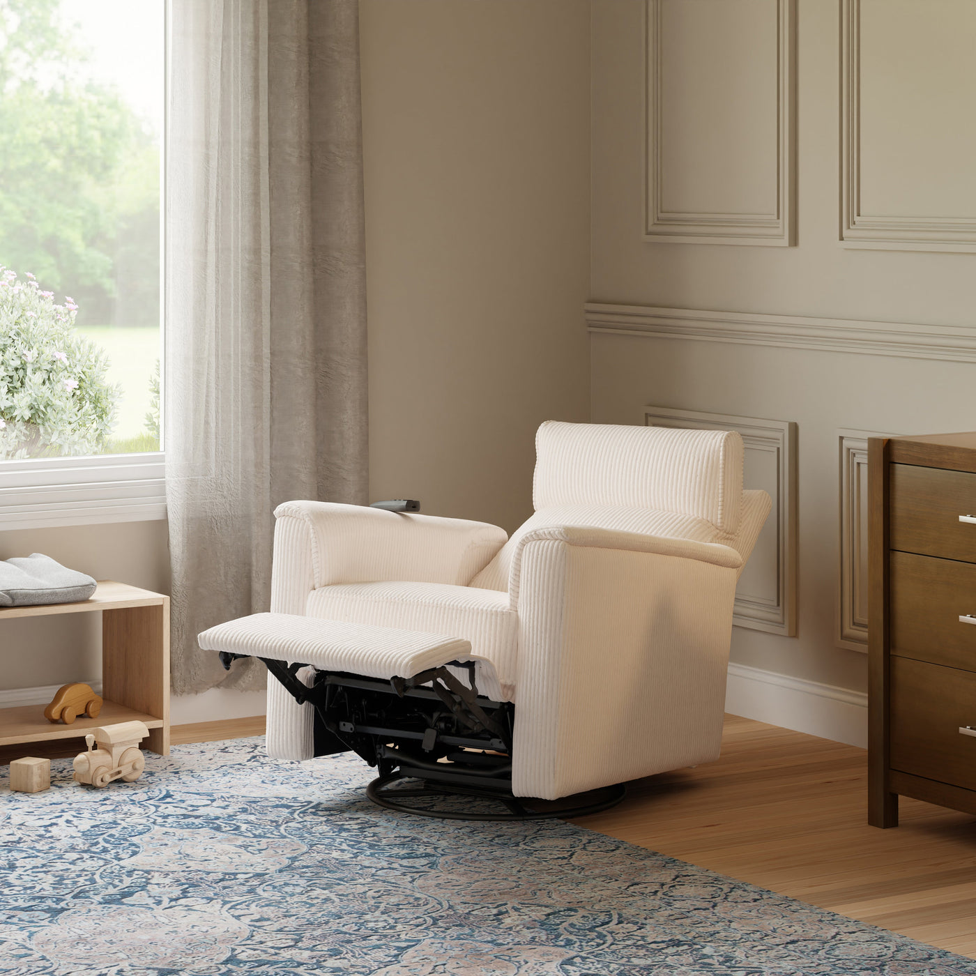 Monogram by Namesake Willa Deluxe Power Recliner and Swivel Glider with Heat + Massage | Ivory Corduroy | EXCLUSIVE!