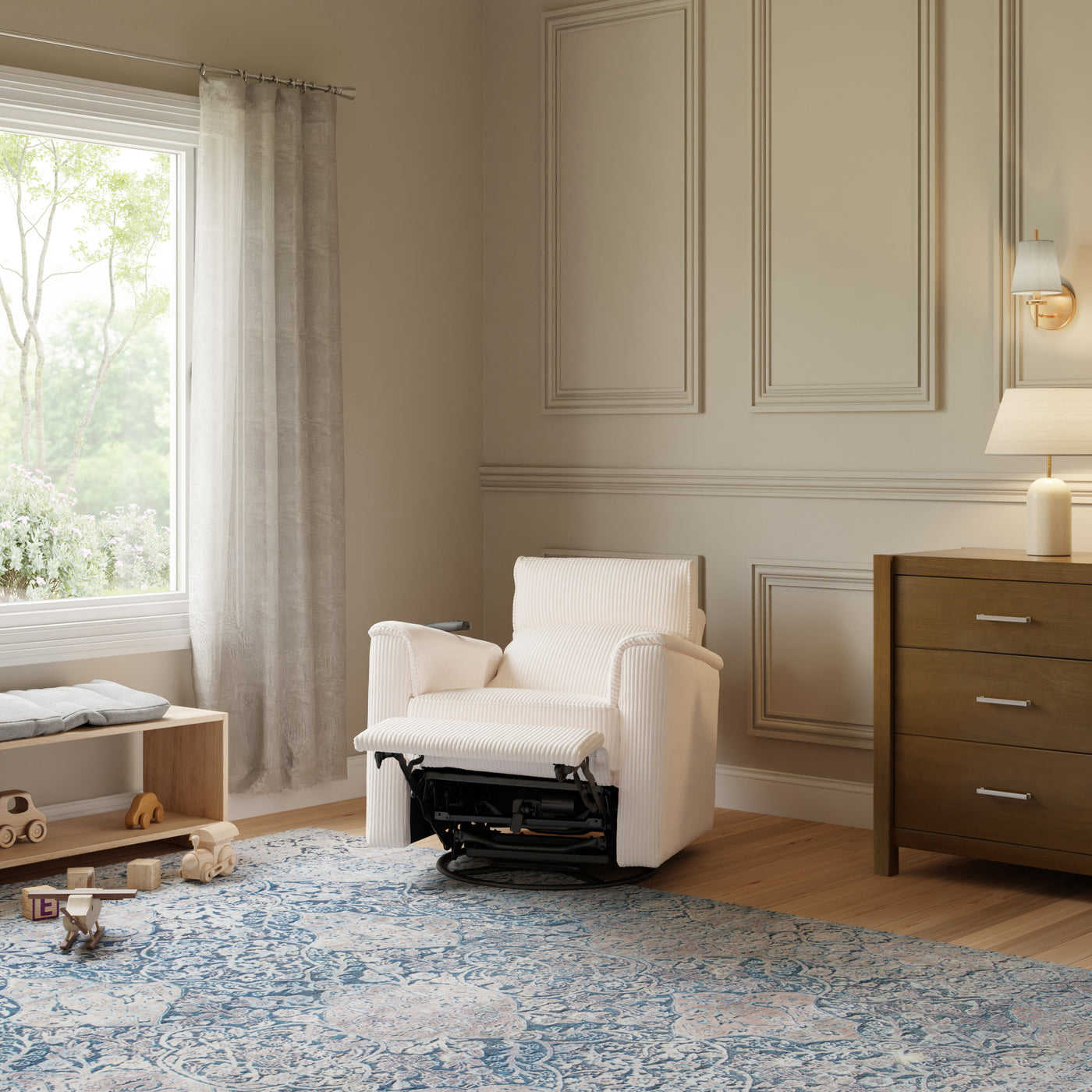 Monogram by Namesake Willa Deluxe Power Recliner and Swivel Glider with Heat + Massage | Ivory Corduroy | EXCLUSIVE!