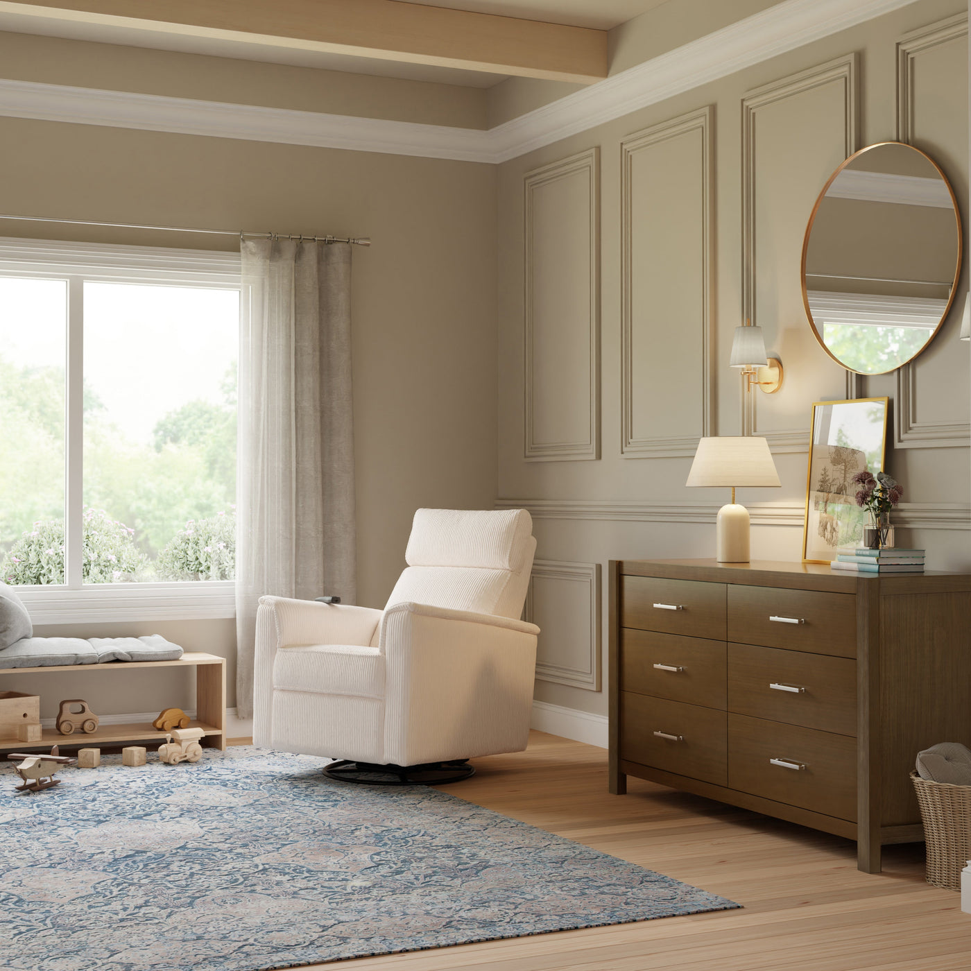 Monogram by Namesake Willa Deluxe Power Recliner and Swivel Glider with Heat + Massage | Ivory Corduroy | EXCLUSIVE!