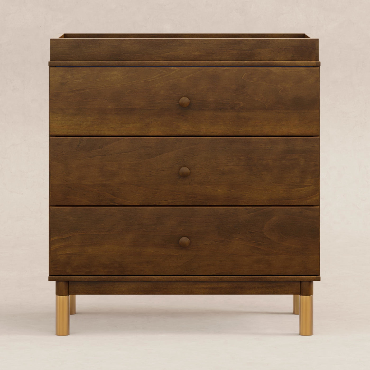 Babyletto Dressers Natural Walnut & Gold Feet Babyletto Gelato 3-Drawer Changer Dresser with Removable Changing Tray
