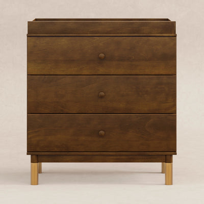 Babyletto Dressers Natural Walnut & Gold Feet Babyletto Gelato 3-Drawer Changer Dresser with Removable Changing Tray