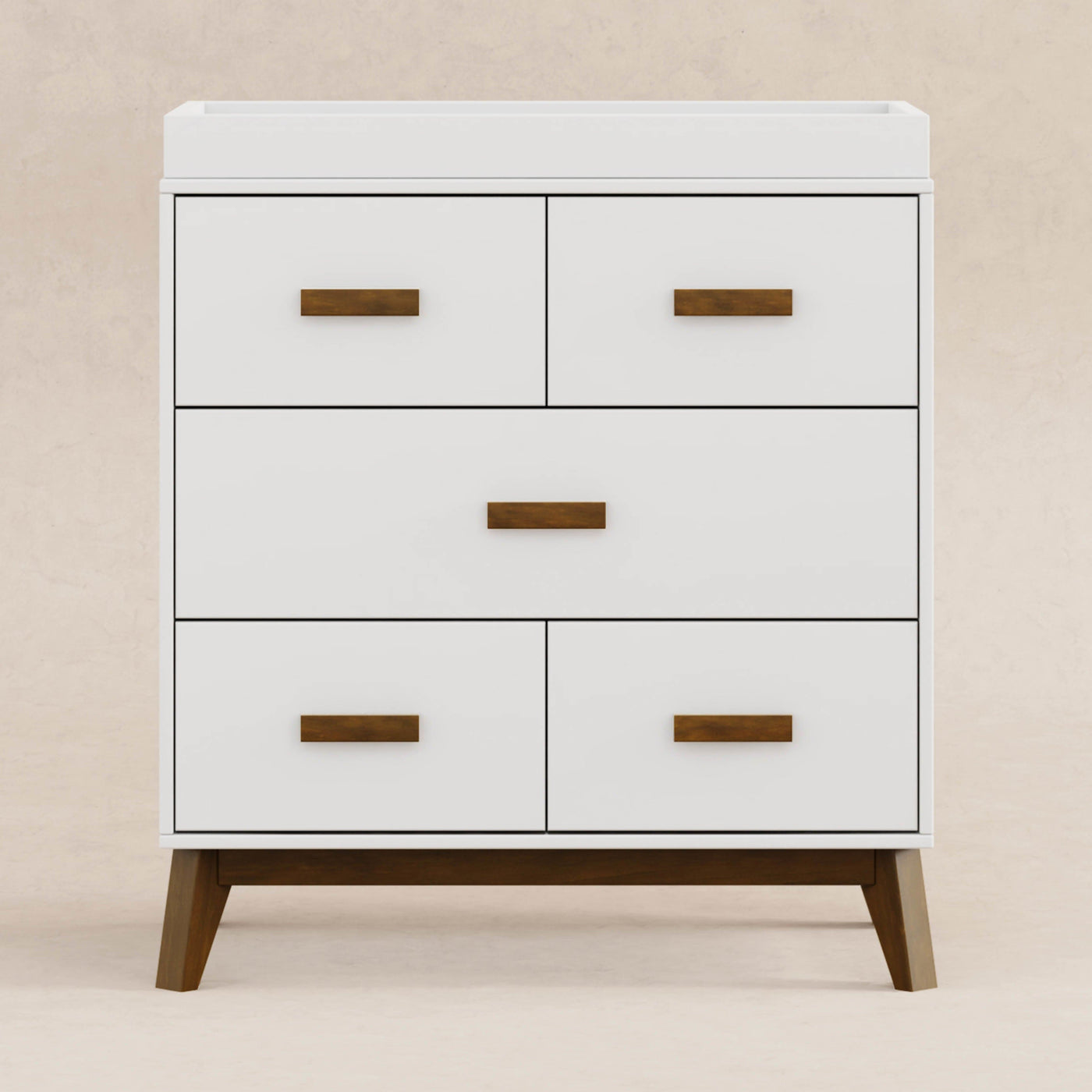 Babyletto Dressers White / Natural Walnut Babyletto Scoot 3-Drawer Changer Dresser with Removable Changing Tray