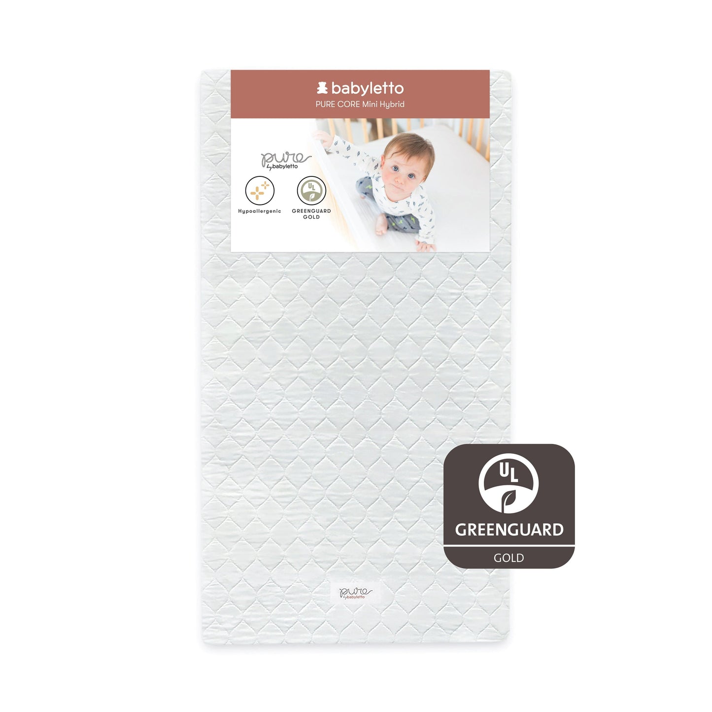 Babyletto Mattresses White Babyletto Pure Core Mini Crib Mattress w/ Hybrid Quilted Waterproof Cover (Lightweight)