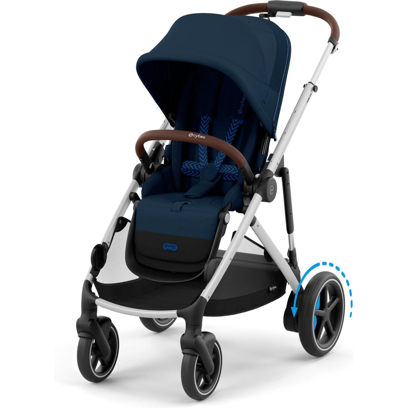 Cybex Strollers - Double Silver Frame with Ocean Blue Seat Cybex e-Gazelle S Electronic Assist Single-to-Double Stroller