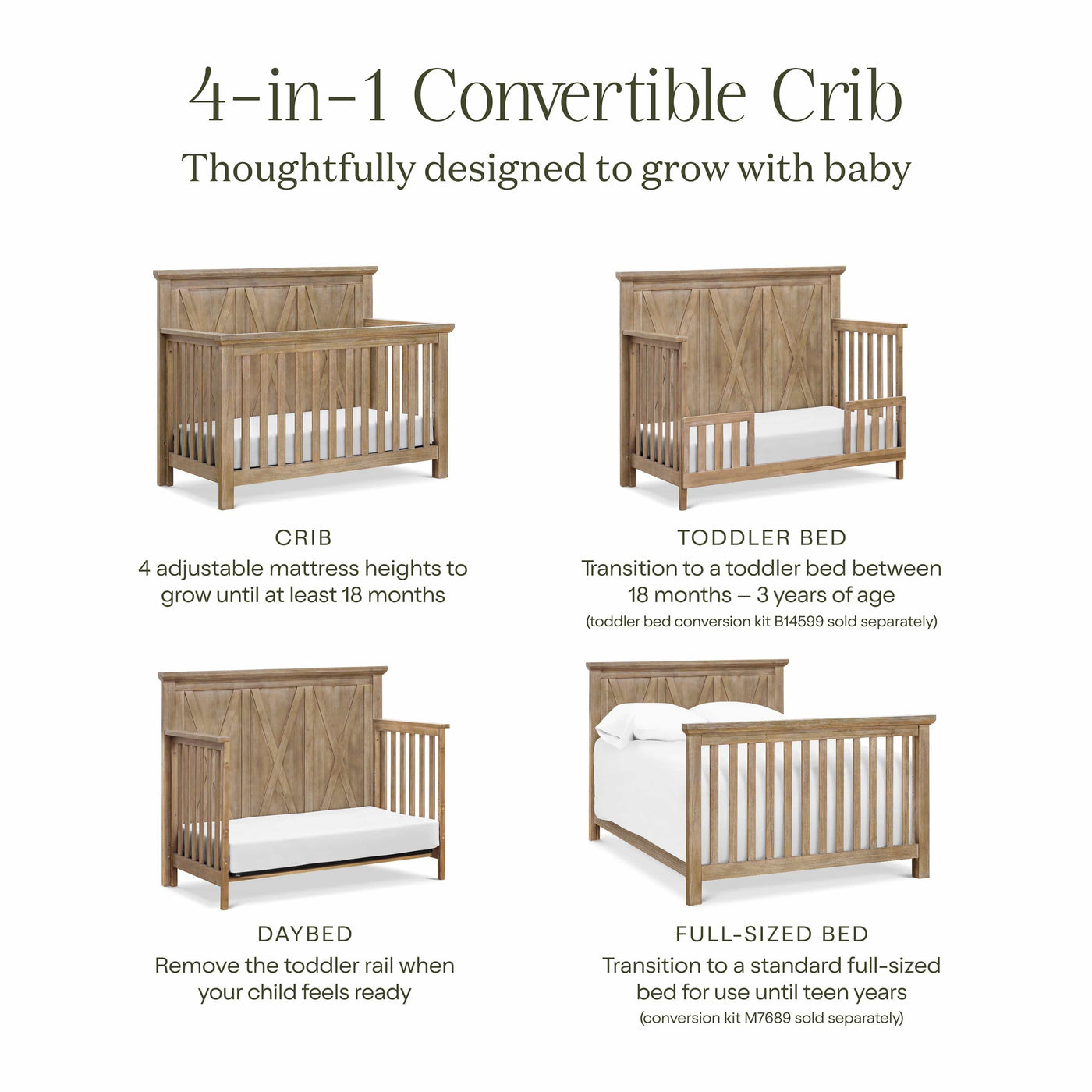 Namesake Cribs Monogram by Namesake Emory Farmhouse 4-in-1 Convertible Crib