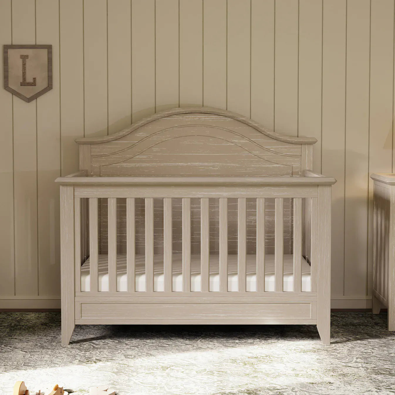Namesake Cribs Sandbar Monogram by Namesake Barrow Rustic 4-in-1 Convertible Curve Top Crib