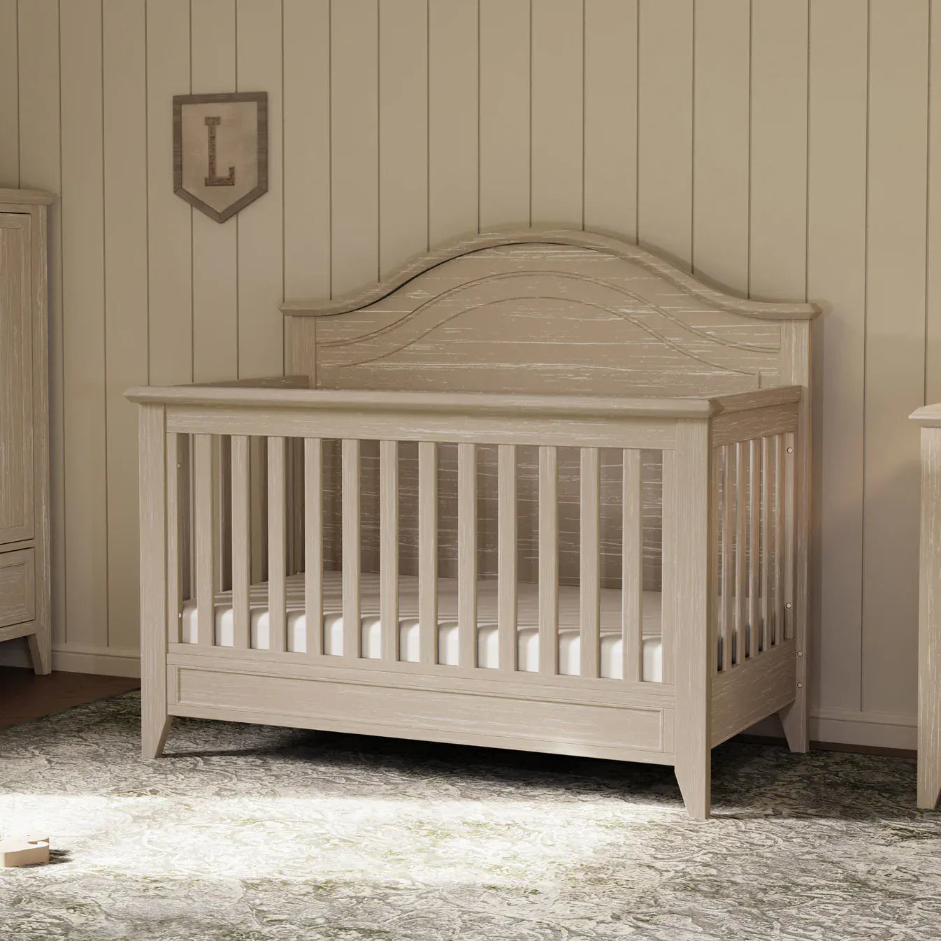 Namesake Cribs Sandbar Monogram by Namesake Barrow Rustic 4-in-1 Convertible Curve Top Crib