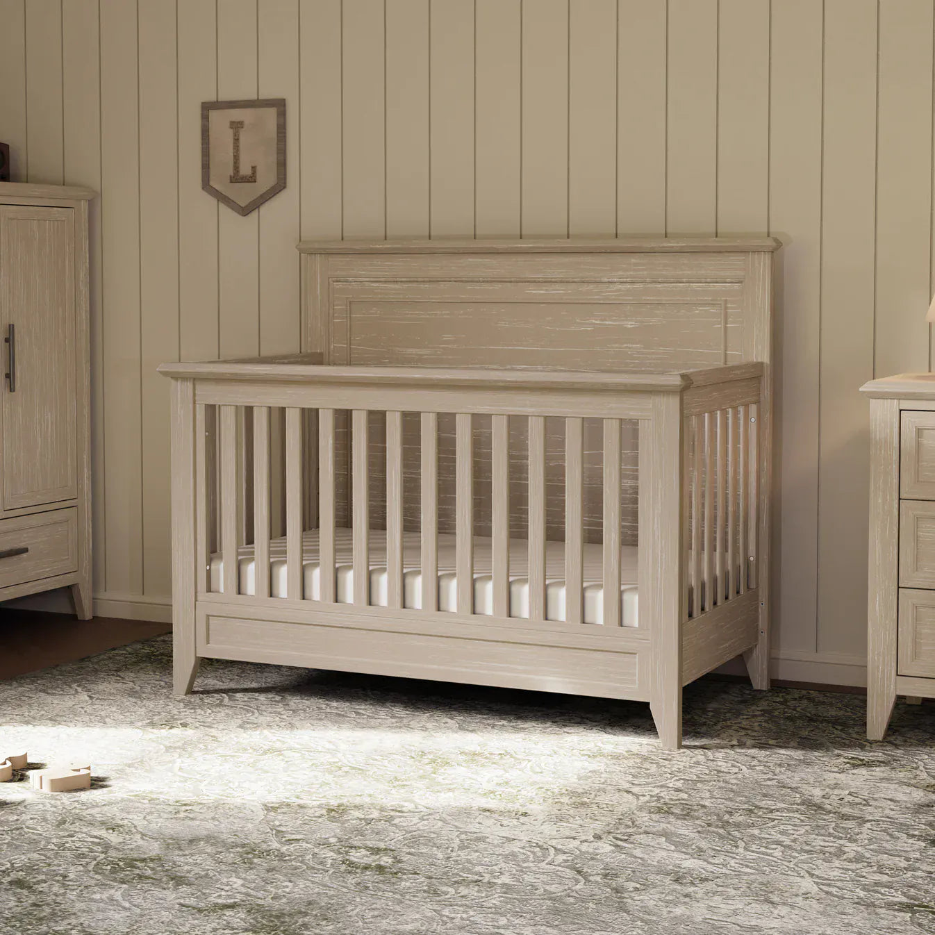 Namesake Cribs Sandbar Monogram by Namesake Barrow Rustic 4-in-1  Convertible Flat Top Crib