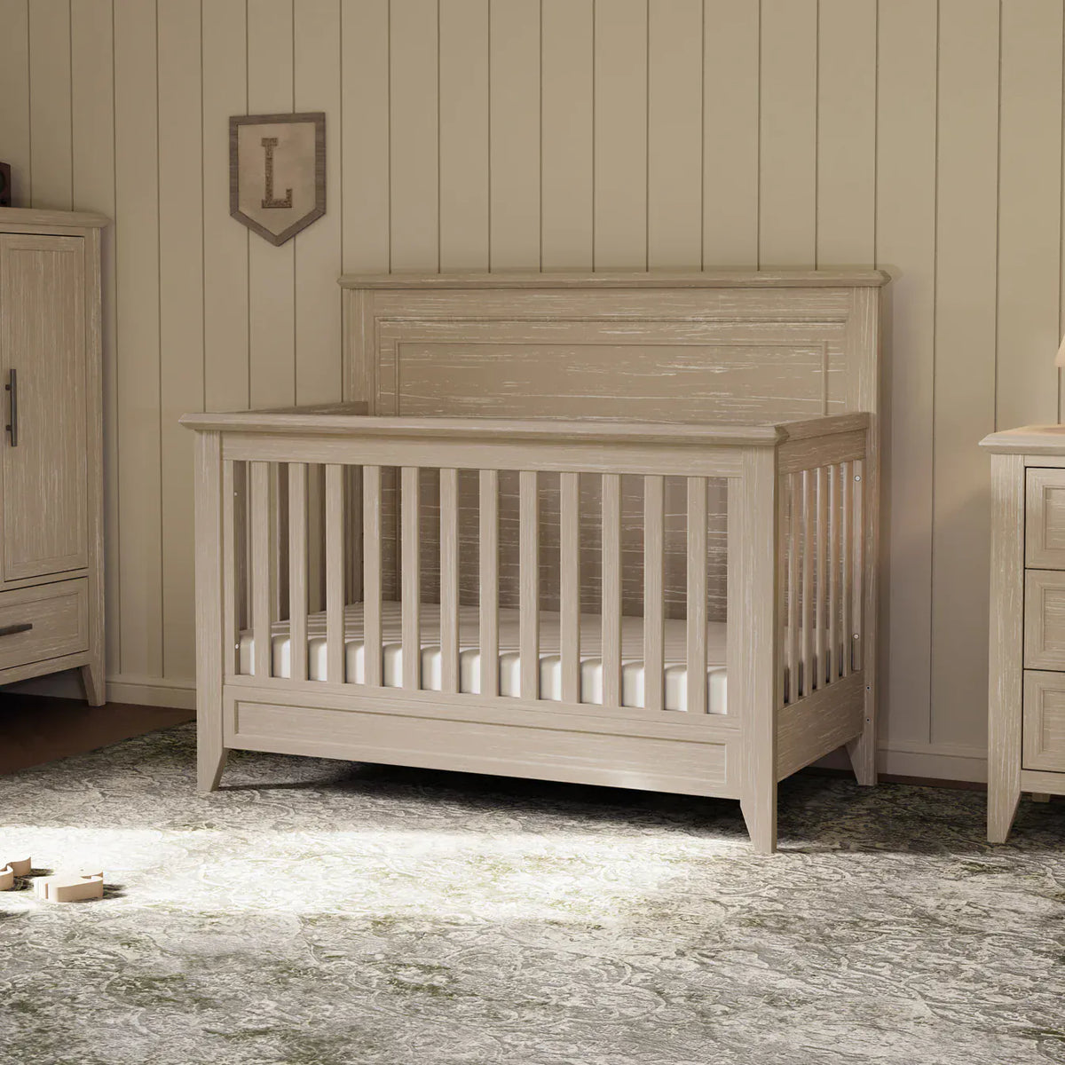 Namesake Cribs Sandbar Monogram by Namesake Barrow Rustic 4-in-1  Convertible Flat Top Crib