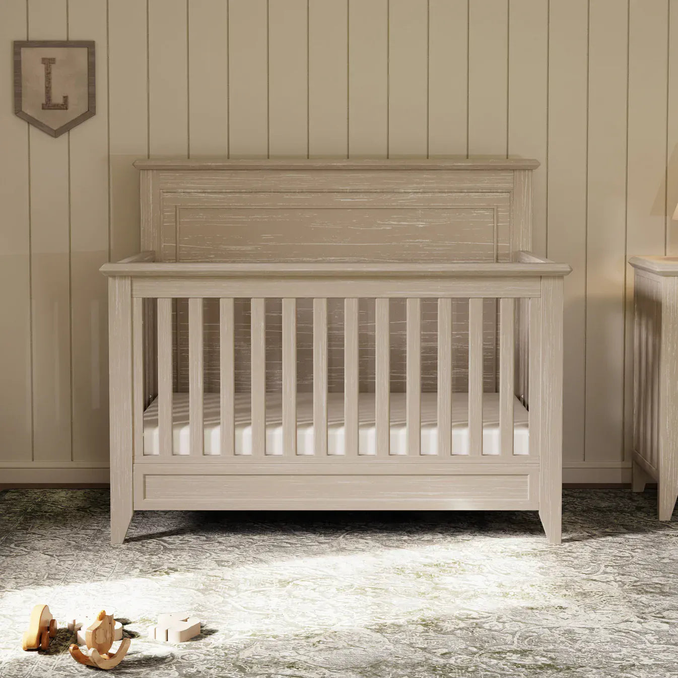 Namesake Cribs Sandbar Monogram by Namesake Barrow Rustic 4-in-1  Convertible Flat Top Crib