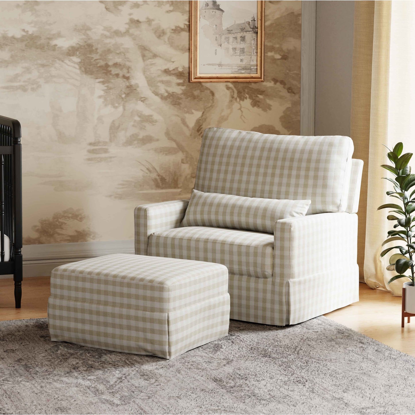 Namesake Gliders & Recliners Namesake Crawford Pillowback Chair and a Half Comfort Swivel Glider