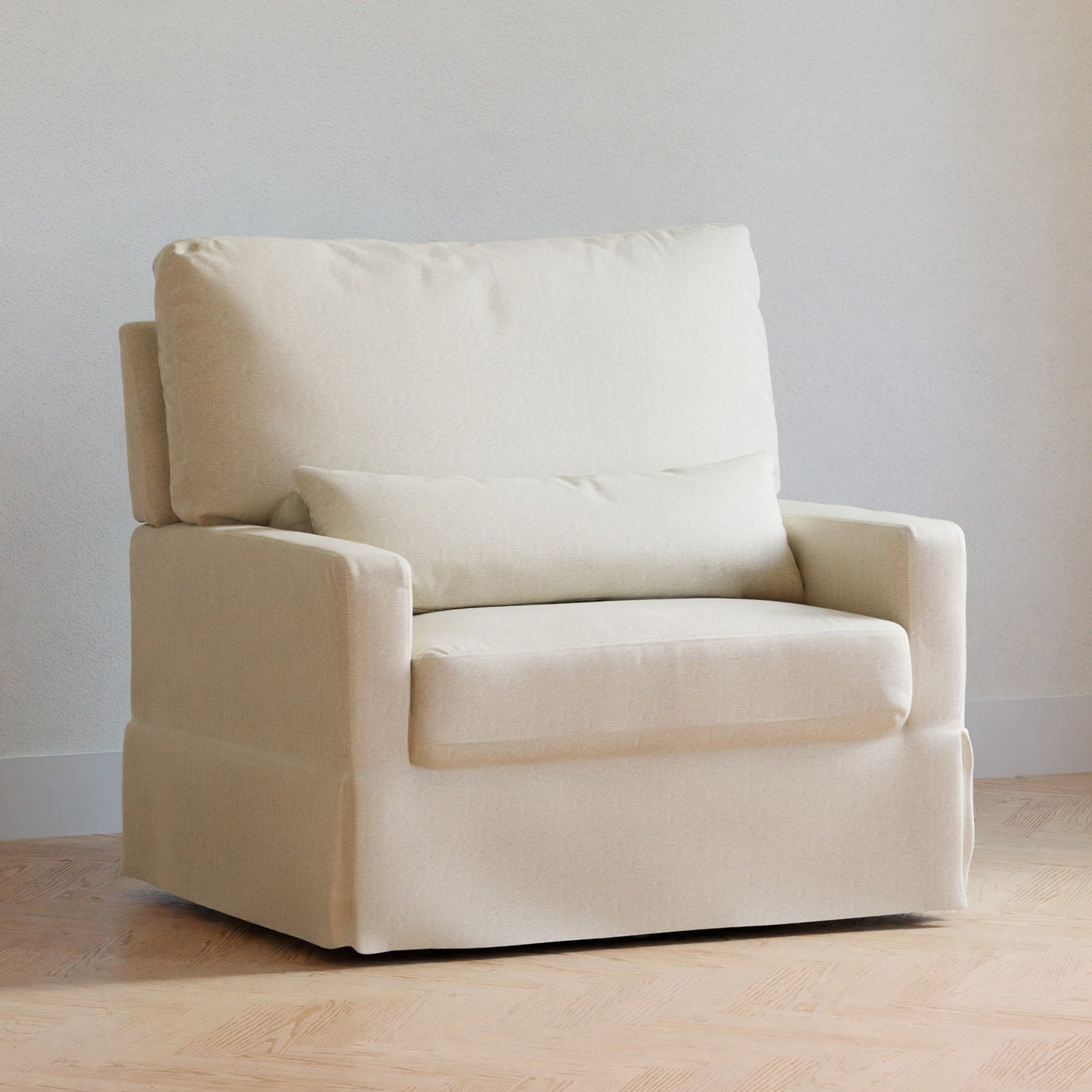 Namesake Gliders & Recliners Performance Cream Eco-Weave Namesake Crawford Pillowback Chair and a Half Comfort Swivel Glider