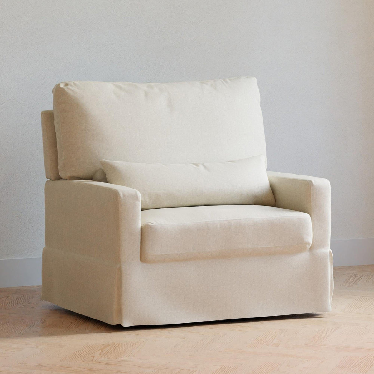 Namesake Gliders & Recliners Performance Cream Eco-Weave Namesake Crawford Pillowback Chair and a Half Comfort Swivel Glider