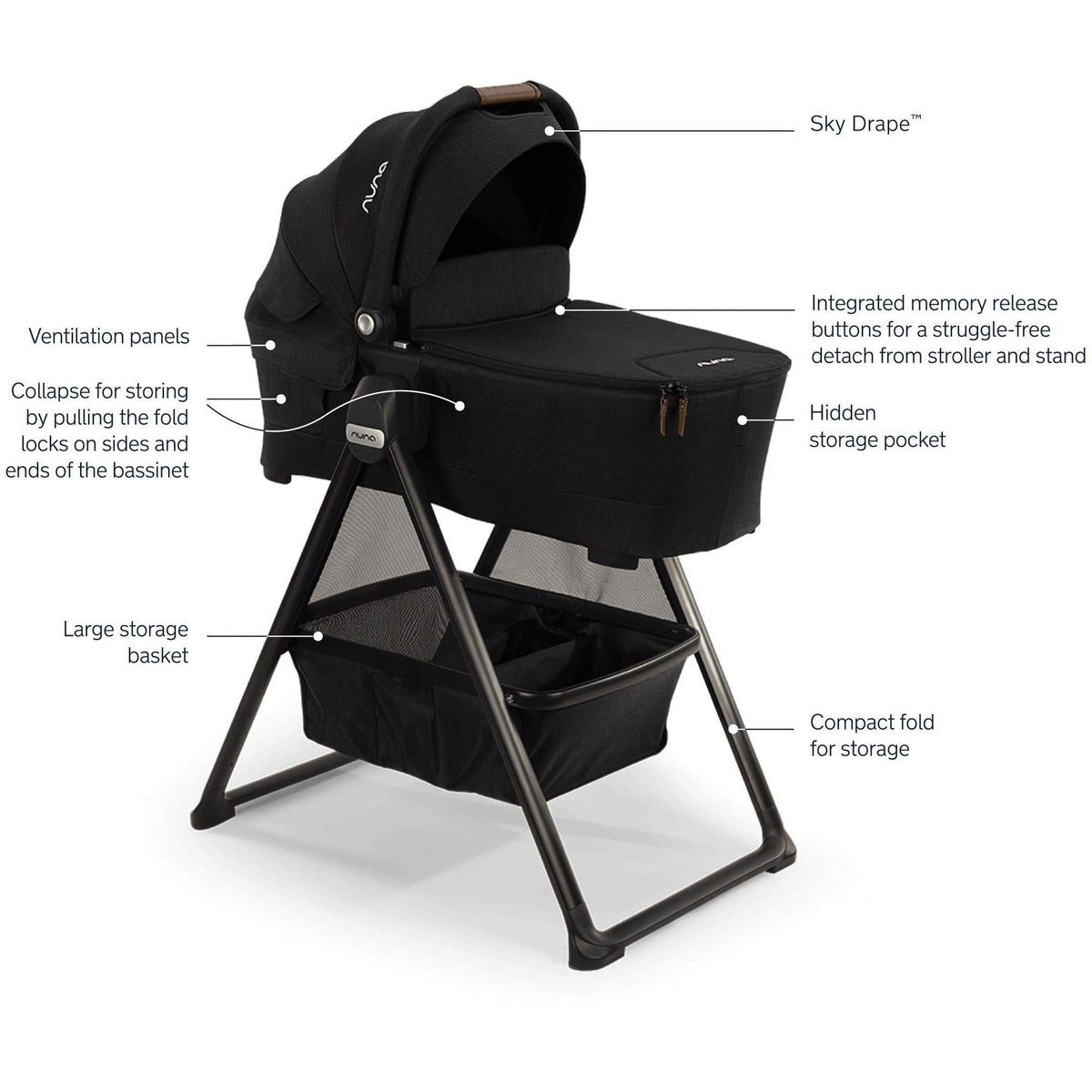 Nuna Stroller Accessories Caviar/Chocolate Nuna SWIV & TRIV Bassinet + Stand