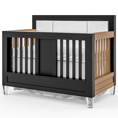 Romina Cribs Solid Black / Metallic Gold / Beige Linen Romina Millenario Convertible Crib (Tufted)