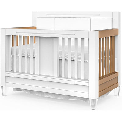 Romina Cribs Solid White / Metallic Gold / Beige Linen Romina Millenario Convertible Crib (Tufted)
