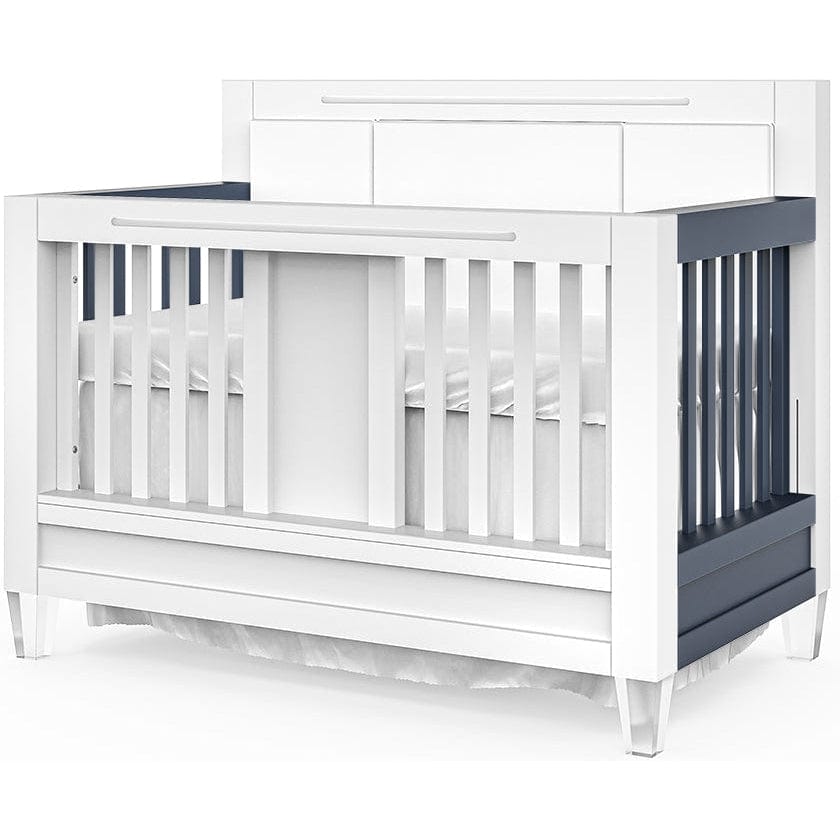 Romina Cribs Solid White / Navy / Beige Linen Romina Millenario Convertible Crib (Tufted)