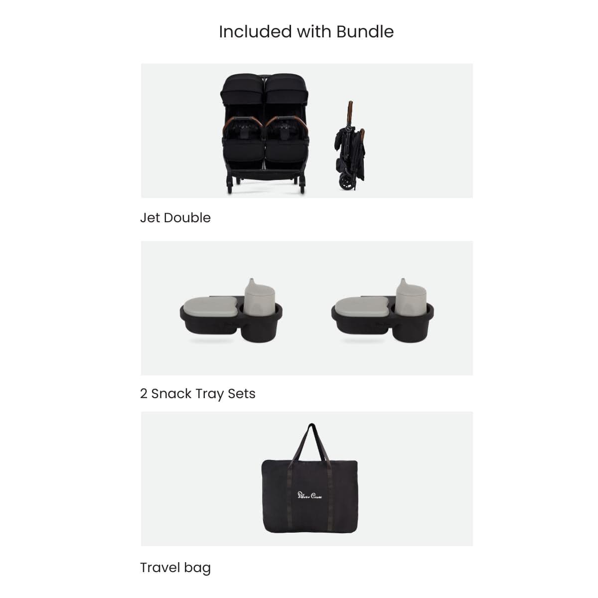 Silver Cross Strollers - Double Black Silver Cross Jet Double Stroller + Accessory Bundle