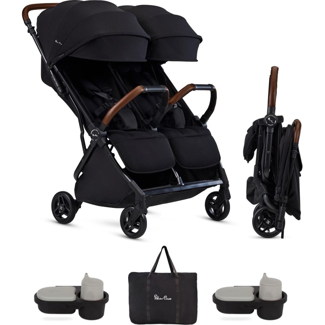 Silver Cross Strollers - Double Black Silver Cross Jet Double Stroller + Accessory Bundle