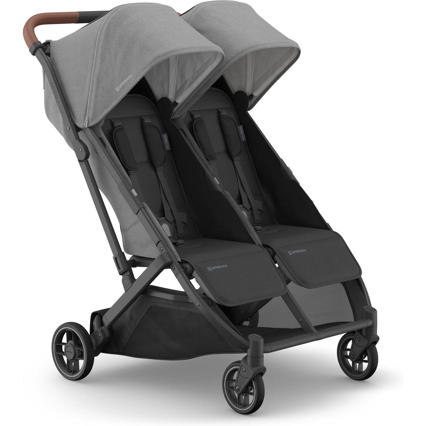 UPPAbaby Strollers - Double Greyson (Charcoal Mélange | Carbon Frame | Saddle Leather) UPPAbaby Minu Duo Stroller
