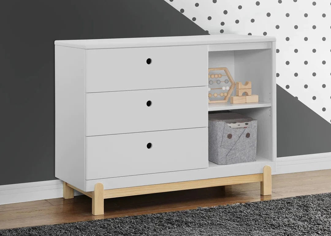 Delta Dressers Bianca White with Natural Delta Poppy 3 Drawer Dresser with Cubbies