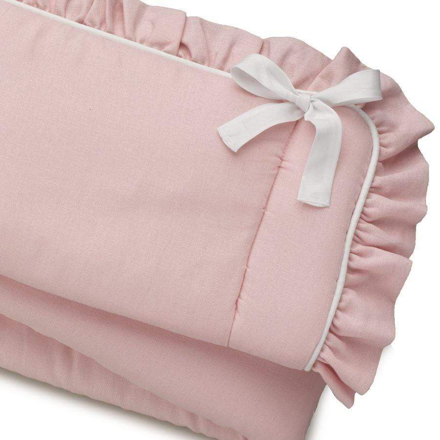 Liz & Roo Crib Rail Covers Liz & Roo Petal Pink Linen Blend Crib Rail Cover (Ruffled/White Trim)