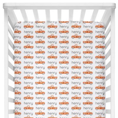 Sugar + Maple Crib Sheet - Truck Orange