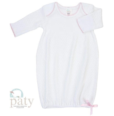 Paty Clothing - Infant Paty Lap/Shoulder Gown for Newborn - White with Pink Trim