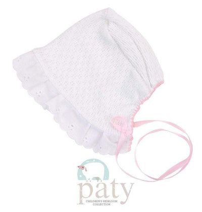 Paty Clothing - Infant Paty Newborn Bonnet - White with Pink Trim