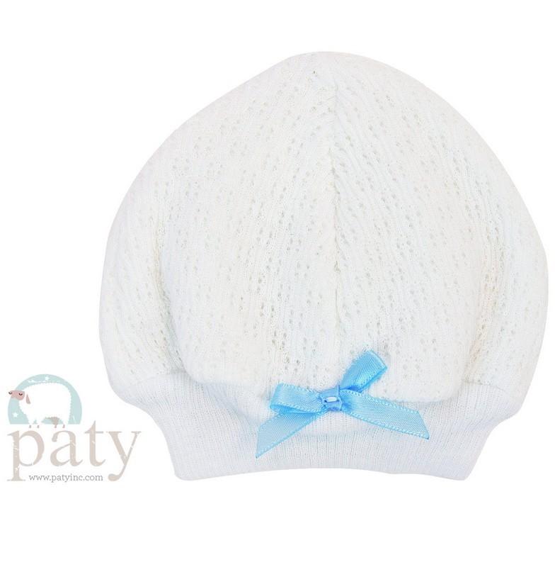 Paty Clothing - Infant Paty Newborn Cap - White with Blue Trim